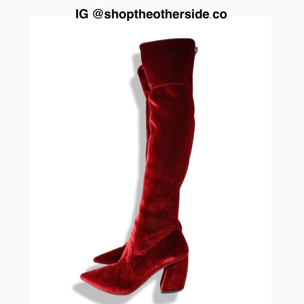 Prada Velvet Knee Boots in Burgundy (Red)